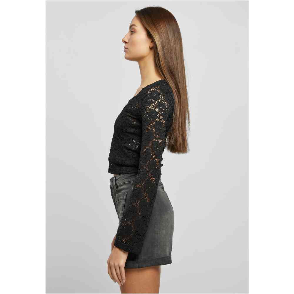 Urban Classics - Cropped Lace Top à manches longues - Noir